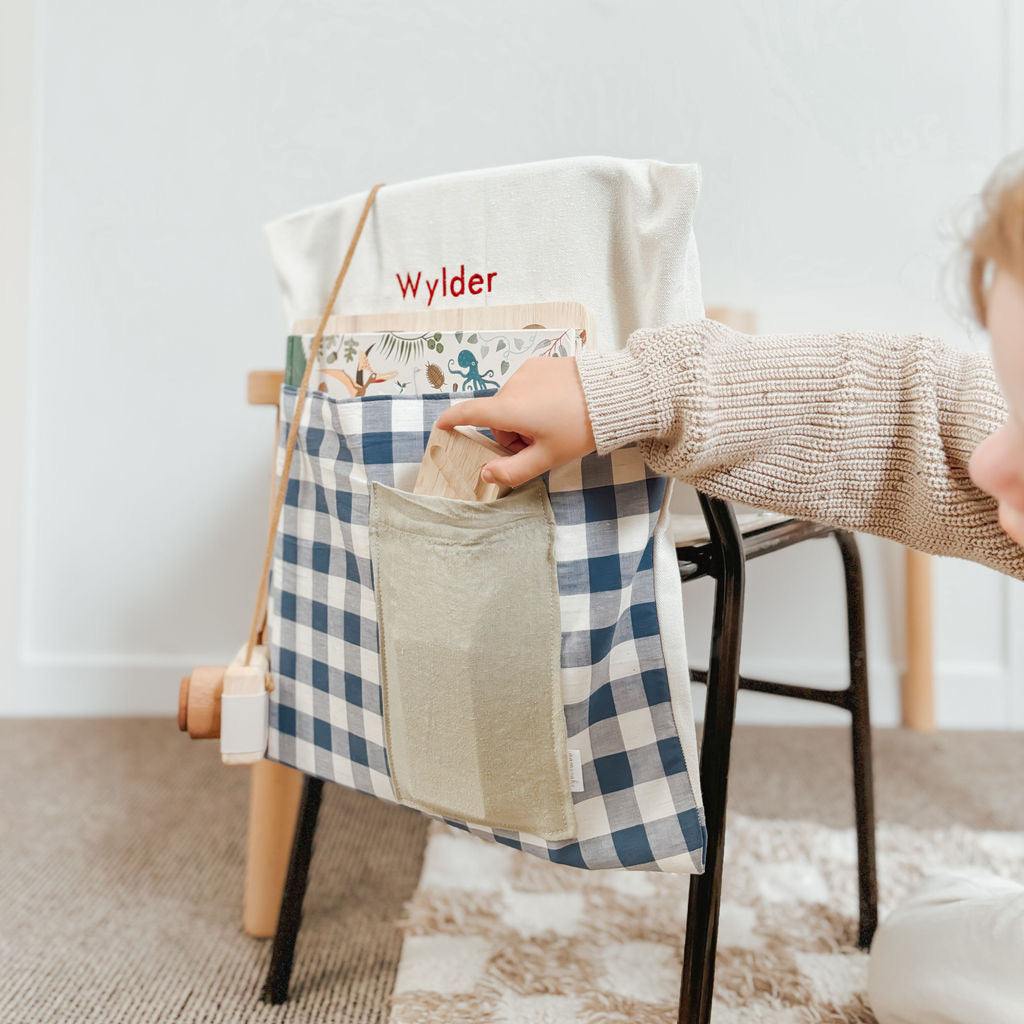 Personalised Chair Bag - Blue Gingham - Image 5